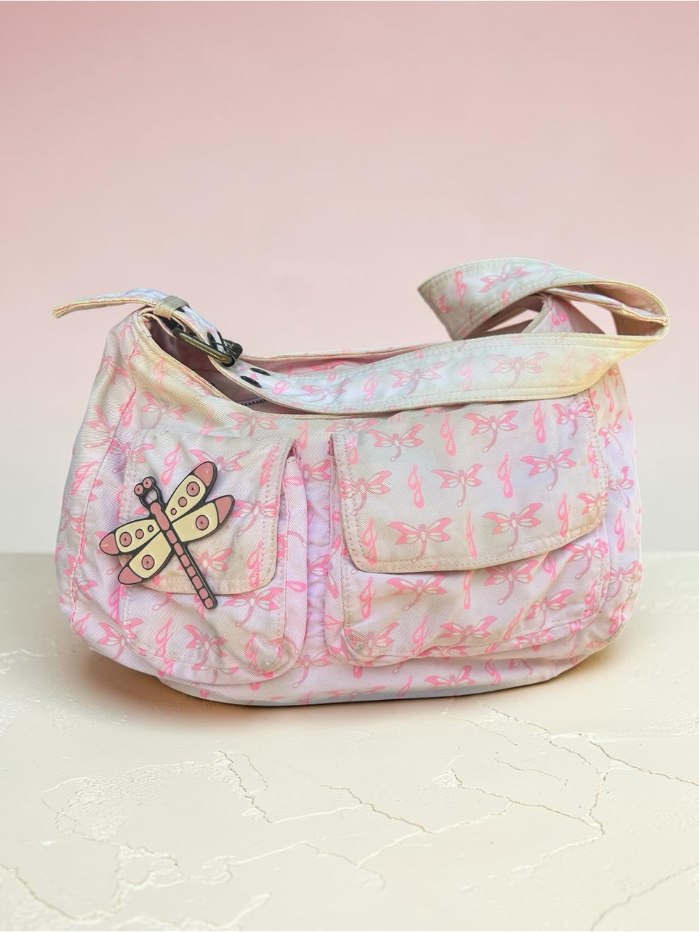 JLo Slouchy Y2K Vintage Pink Dragonfly Shoulder Bag 🎀 RARE 🦄 Hard to Find 🦋